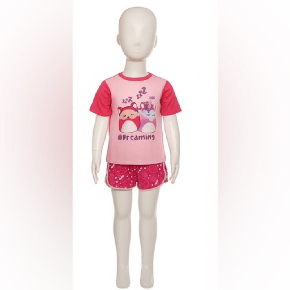 Squishmallows Pink and Red Pajama Set with Cartoon Print